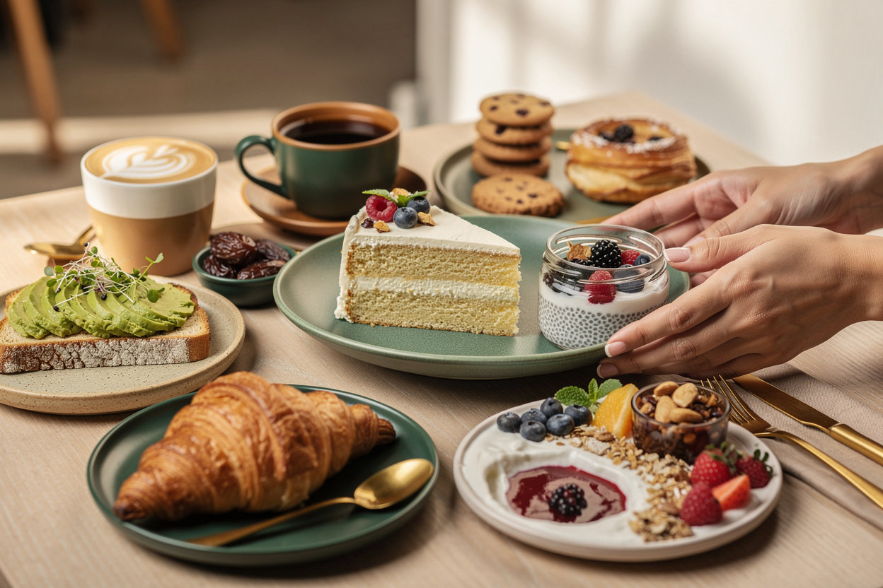 ROQ COFFE تشكيلة الحلويات والمخبوزات الطازجة - كرواسون وكيك وبسكويت